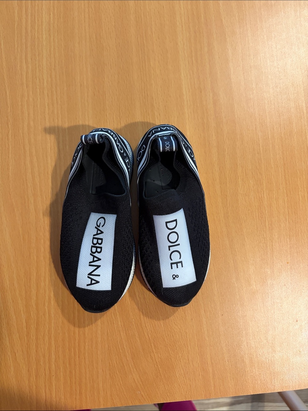 Dolce & Gabbana Kids Black Knit Slip-On Sneakers with White Logo Panel